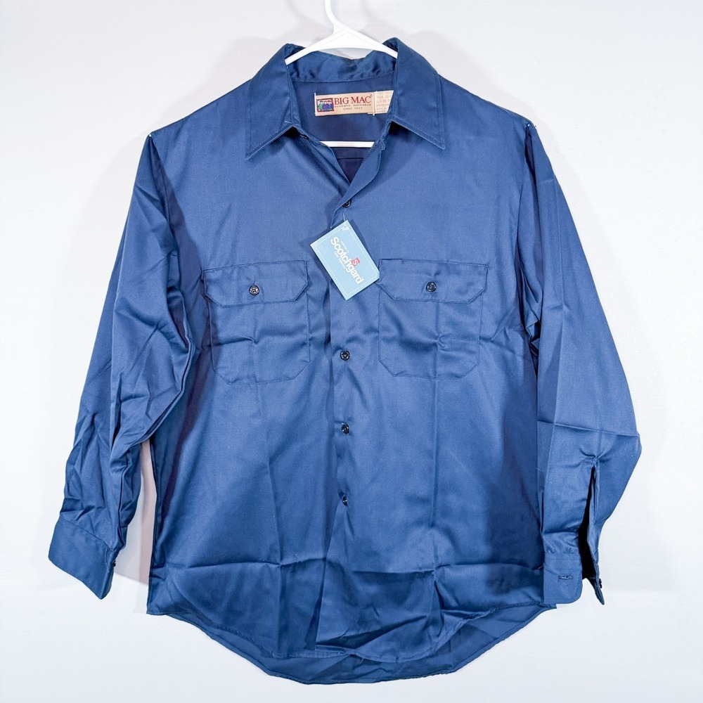 Vintage Big Mac JC Penny Work Shirt NOS 1970s USA Navy Long Sleeve Men's Large